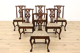 Set of 6 Georgian Design Antique Oak Dining Chairs, Paw Feet #44251
