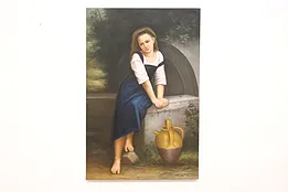 Young Girl & Vase Vintage Oil Painting after Bougereau, Jerry 36" #45125