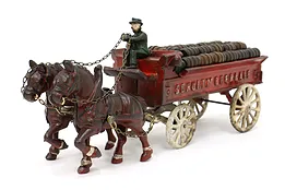 Cast Iron Painted Vintage Schultz Beer & Ale Wagon, Horses & Barrels #44956