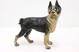 Farmhouse Antique Cast Iron Painted Boston Terrier Dog Statue Door Stop #44693