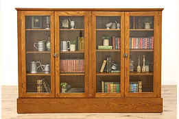 Arts & Crafts Antique Oak Schoolhouse Bookcase, 4 Glass Doors #38519