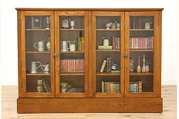 Arts & Crafts Antique Oak Schoolhouse Bookcase, 4 Glass Doors #38519