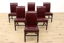 Set of 6 Traditional Vintage Leather Dining Chairs, Hancock & Moore #45221