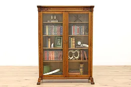 Victorian Antique Oak Office or Library Bookcase Display Cabinet Paw Feet #45087
