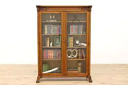 Victorian Antique Oak Office or Library Bookcase Display Cabinet Paw Feet #45087