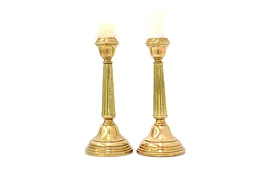 Pair of Victorian Farmhouse Antique English Brass Candlesticks #43980