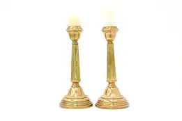 Pair of Victorian Farmhouse Antique English Brass Candlesticks #43980