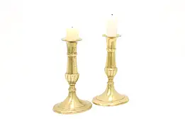 Pair of Vintage Farmhouse Brass Oval Candlesticks #43985