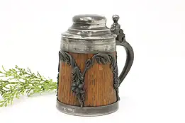 Farmhouse Antique Silverplate & Oak Beer Stein, Lid, St. Louis Silver #44239