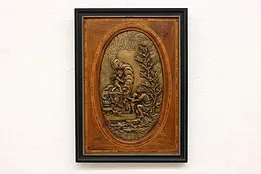 Mother Child & Angel Antique Salvage Bronze Plaque Marquetry Frame, Huet #45291