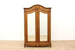French Antique Walnut Armoire, Wardrobe, or Closet, Beveled Mirror Doors #34993