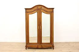 French Antique Walnut Armoire, Wardrobe, or Closet, Beveled Mirror Doors #34993