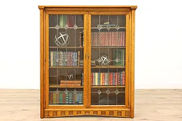 Arts & Crafts Mission Oak Antique Leaded & Textured Glass Bookcase #44558