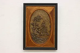 Mother Child & Angel Antique Salvage Bronze Plaque Marquetry Frame, Huet #45224