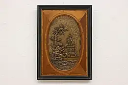 Mother Child & Angel Antique Salvage Bronze Plaque Marquetry Frame, Huet #45224