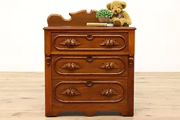 Victorian Carved Walnut Antique Commode, Nightstand, Small Chest #38324