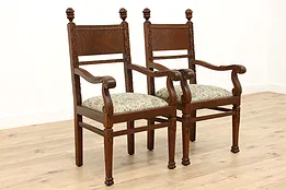 Pair of Victorian Antique Carved Oak Library, Office, or Desk Chairs #43825