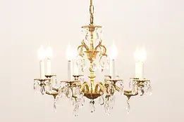 Regency Design Vintage 8 Arm Brass Chandelier, Crystal Prisms #44871