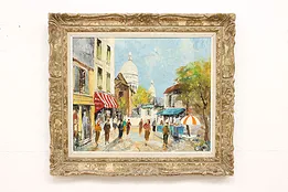 Sacre Coeur Montmartre Paris Antique Original Oil Painting, Cordet 31.5" #44935
