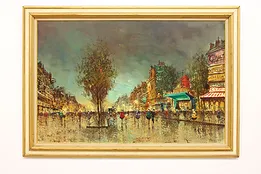 Sun Setting Over Paris Vintage Oil Painting, DeVity 66.5" #45227