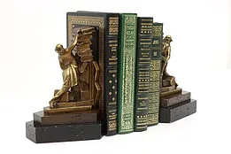 Pair of Scholar Stacking Books Sculpture Vintage Bookends #45215