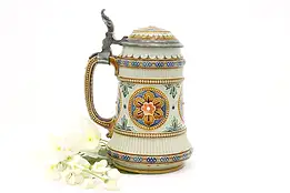 German Antique 1/2 Liter Beer Stein or Mug Flowers, Mettlach #44286