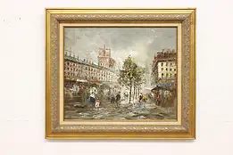 Paris Scene Vintage Original Oil Painting, Burnett 31.5" #44925