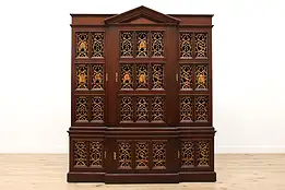 Georgian Design Antique Oak Bookcase, Brass Grills, Hayden #45241