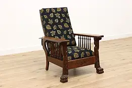 Victorian Antique Oak Morris Recliner Chair New Upholstery #35706