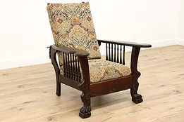 Victorian Antique Oak Morris Recliner Chair, Lion Feet #35926