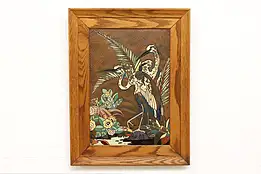 Herons Vintage Original Enamel & Copper Picture Gilles 25.5" #44930