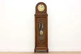 Art Deco Antique German Oak Tall Case Clock, Flowers, Urgos #39426