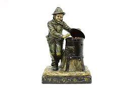 Boy Warming by Stove Antique Sculptural Lamp, Otto #44967