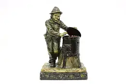 Boy Warming by Stove Antique Sculptural Lamp, Otto #44967