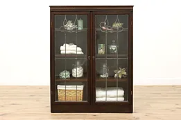 Arts & Crafts Mission Oak Antique Bookcase, Leaded Glass #34356
