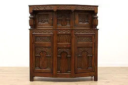 English Tudor Antique Oak Bar Cabinet China or Hall Cupboard #36531