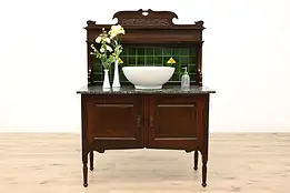 English Antique Washstand, Server, Vanity, Bar Marble & Tile #45426