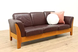 Midcentury Modern Vintage Teak & Leather Danish Sofa #39150