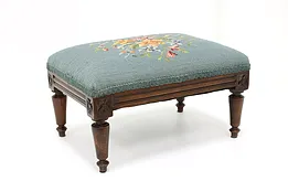 Country French Vintage Carved Beech Footstool, Needlepoint #45211
