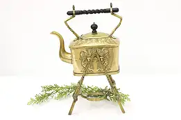 Farmhouse Victorian Antique Brass Teapot Kettle, Stand A & N #45040