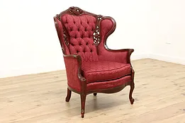 French Style Music Room Vintage Tufted Wing Chair, Kimball  #45192