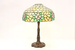 Art Nouveau Antique Leaded & Stained Glass Lamp, Flowers #45071