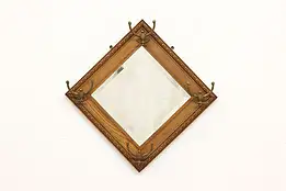 Victorian Antique Oak Wall Hanging Hall Mirror & Coat Rack #45257