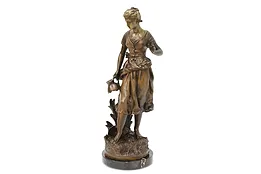 Art Nouveau Antique Woman with Jug Statue, Marble Base #44993
