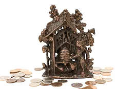 Farmhouse Antique Bees & Bears Cast Iron Coin Bank #44136