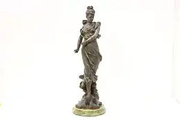 French Antique Sculpture Woman & Butterflies Statue, Tairo #45288