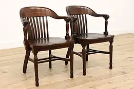 Pair of Traditional Antique Oak Banker Desk Chairs, Welch #45418