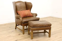 Georgian Design Vintage Leather Chair & Ottoman, Century #45608