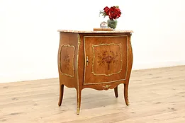 Italian Bombe Vintage Marble Top Marquetry Chest or Dresser #45366