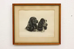 Pair of Spaniel Dogs Antique Original Engraving, Danchin 31" #45000